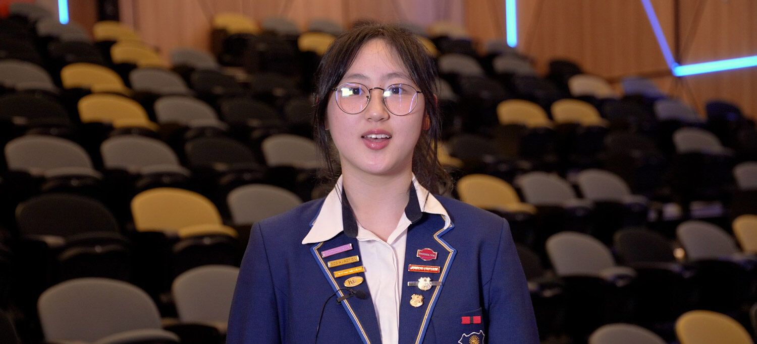Student Poetry Competition 2025 Olivia Hua from Presbyterian Ladies' College, reciting her winning poem, 'Sonder St'.