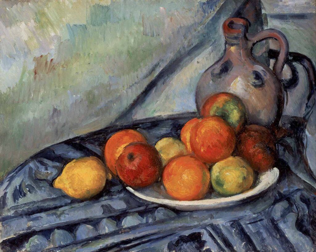 Artwork of Fruit and a Jug on a Table by Paul Cézanne